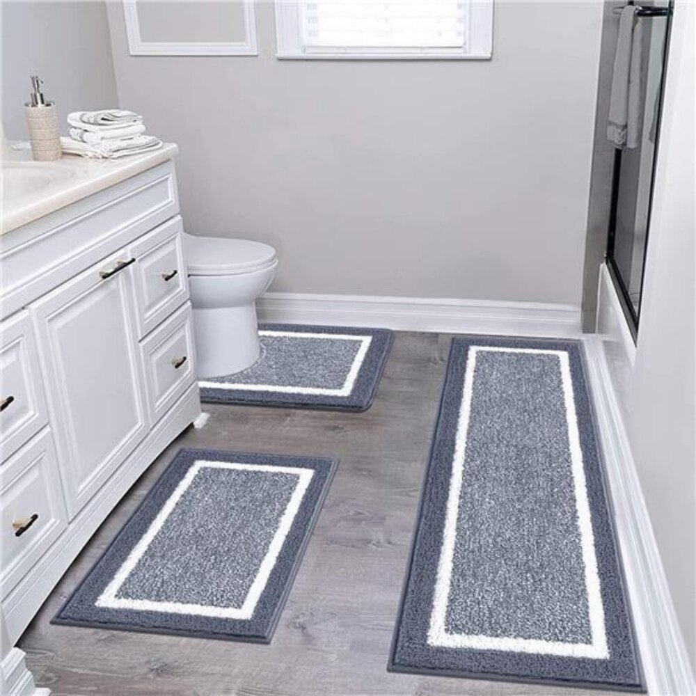 3pcs Bathroom Rugs Set with U-Shaped Mat, Non Slip, Quick Drying,